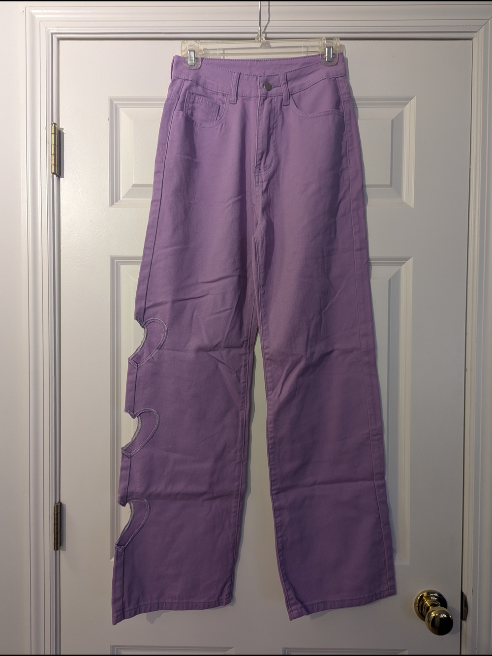 SHEIN Lavender Lilac Women's Pants With Hearts Cutout In Leg